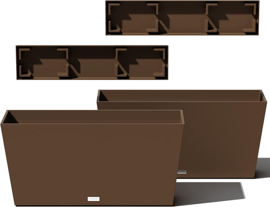 Veradek Midori Long Trough Planter (Espresso, 31 inch - 2 Pack with 2 Saucer Trays)