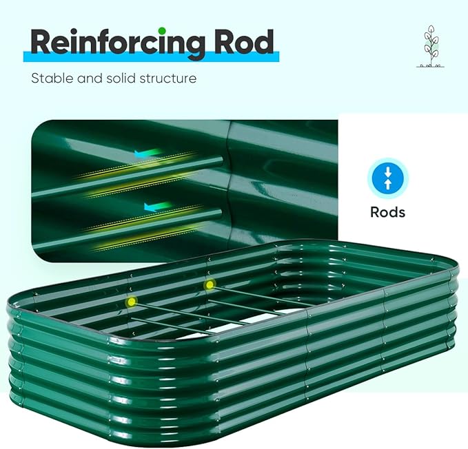 Quictent Galvanized Raised Garden Bed Kit, 8x4x1.5 ft Oval Metal Planter Box Tall for Vegetables Outdoor Backyard, Rubber Strip Edging Included (Dark Green)
