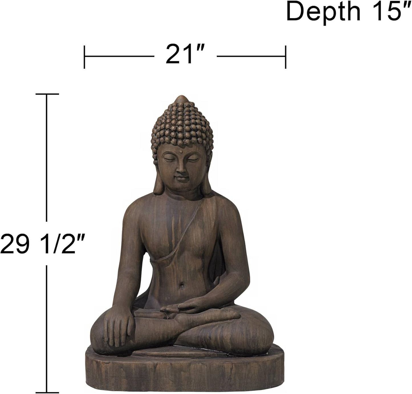 John Timberland Sitting Buddha Statue Sculpture Zen Asian Japanese Garden Decor Outdoor Front Porch Patio Yard Outside Home Balcony House Dark Sandstone Faux Stone Finish Resin 29 1/2" Tall