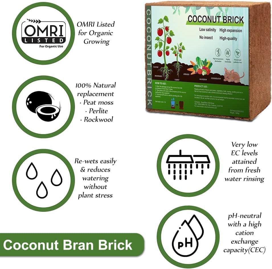 Premium Coco Coir Brick, High Nutrinent Coconut Soil,100% Organic Low EC & PH Balanced Potting Soil for All Plants Gardening, Hydroponics and Green House (3 Pack)