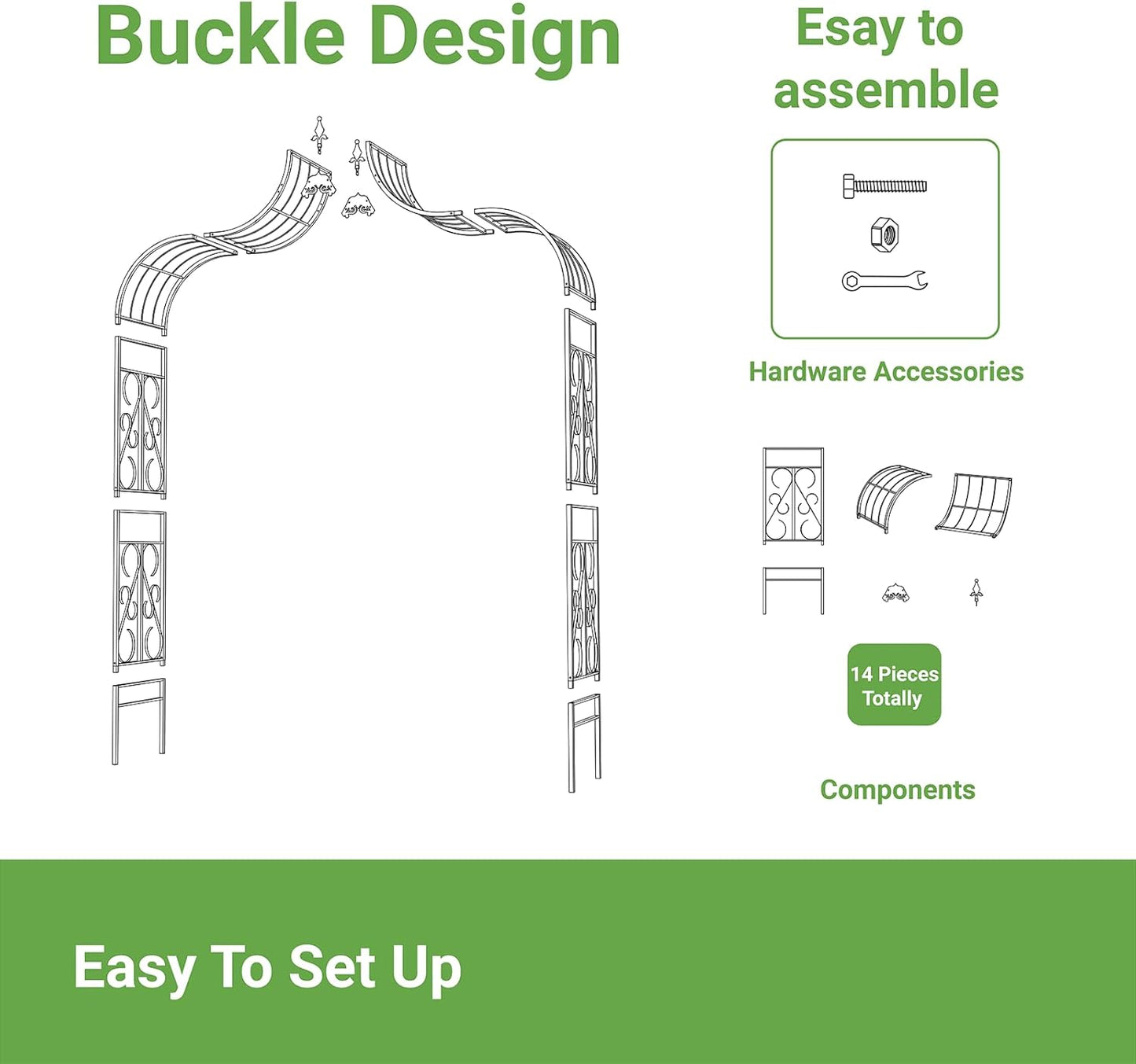 Metal Garden Arbor, 102.36” Tall Wrought Iron Archway for Climbing Plants & Flowers, British-Style Garden Trellis (Copper)