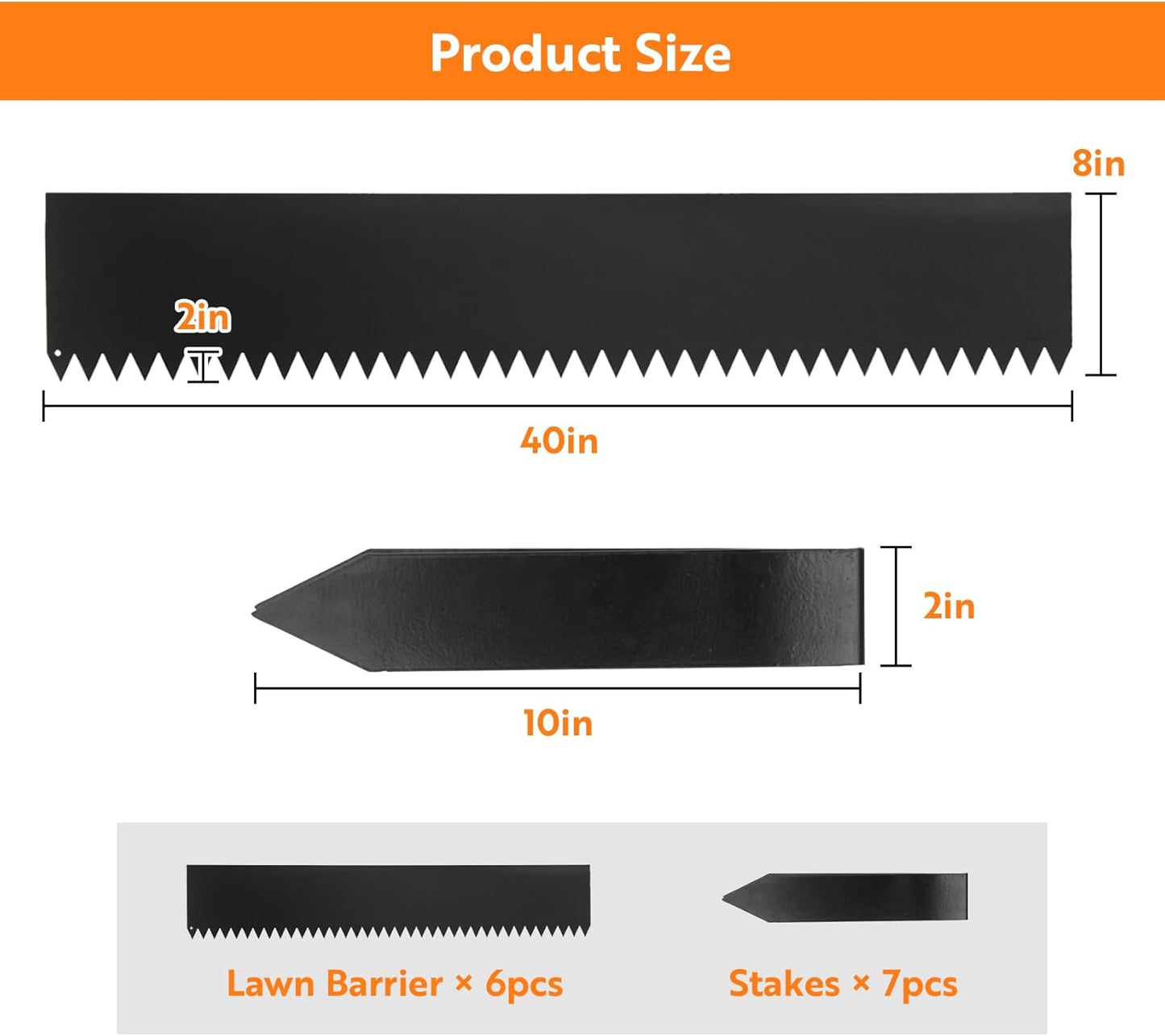 Steel Landscape Edging 40" Lx8 H,6pcs Metal Landscape Edging with 7 Stakes,20Ft Easy-to-Install Garden Edging for Flexible Bend,No-Dig Lawn Edging Border for Yard Pathway Forestry,Black
