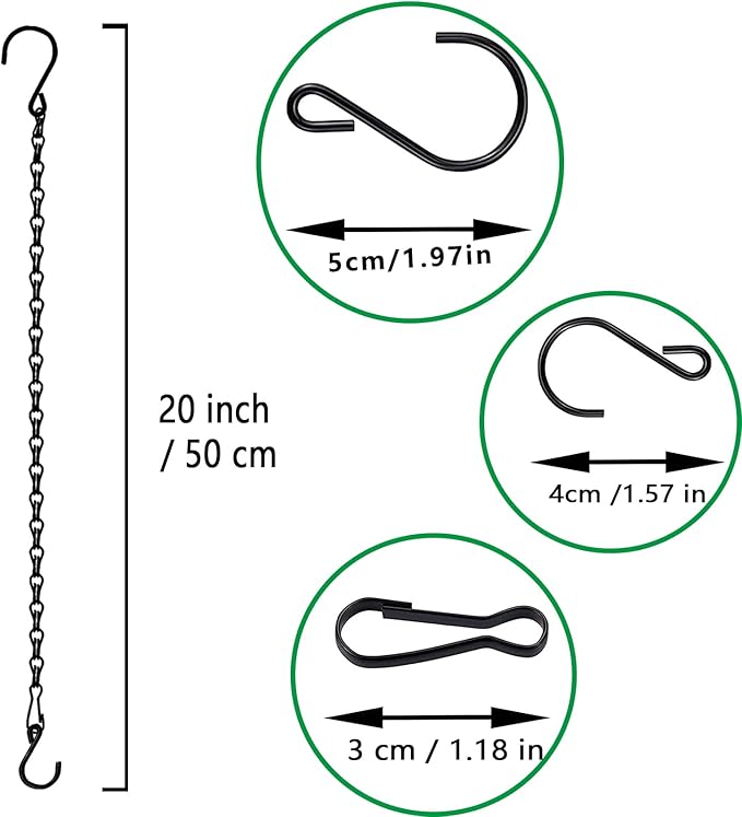 RIFNY Hanging Chain with Hooks, 10 Pieces 20 Inch Black Chain for Hanging Bird Feeders Planters Baskets Billboards Lanterns Wind Chimes Ornaments Outdoor/Indoor Use（20 inch 10pcs