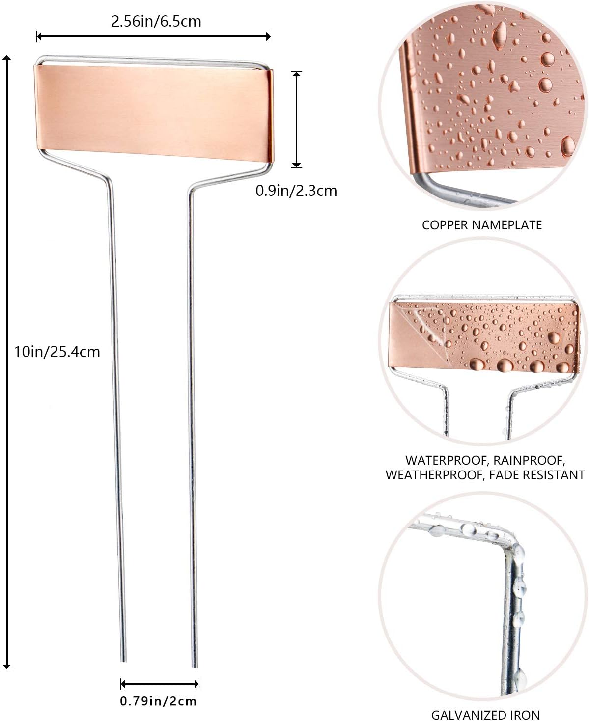 30PCS Copper Metal Plant Tags Plant Labels with 60Pcs Labels, Rainproof PET Film & Permanent Pen, 10" Weatherproof Banner Garden Markers, Marking Protection Seedling Signs Nursery Tags