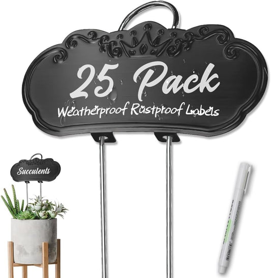 Metal Plant Labels,Tall Outdoor Garden Markers for Flower, Fruit and Vegetable, 304 Stainless Steel Weatherproof Signs (25 Packs, 4" x 1.9", Black)