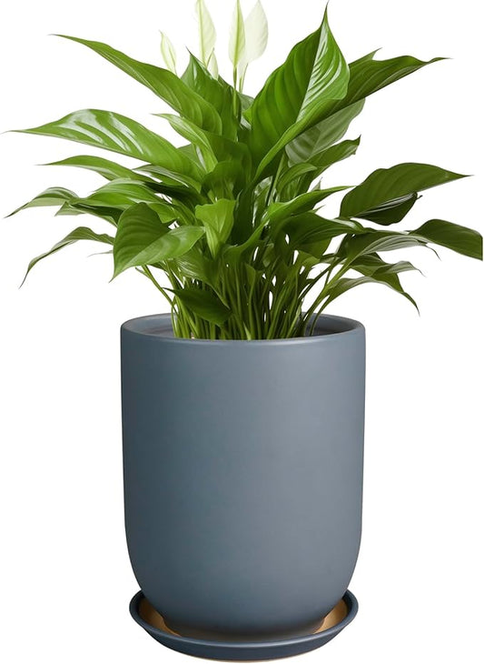 Ceramic Pot for Plants - 8 Inch Plant Pot for Indoor Plants Outdoor Ceramic Planter Large Flower Pot with Drainage Hole and Saucer for Home Garden Decor Gray