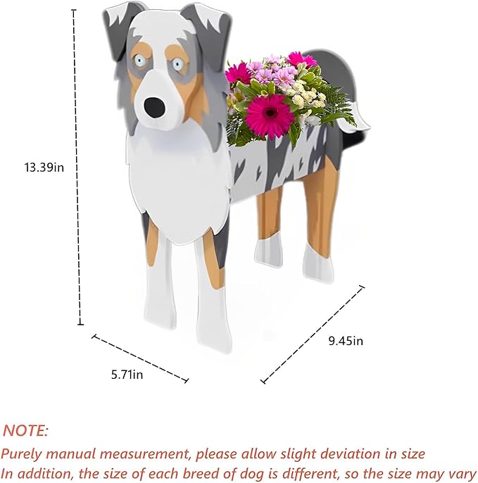 Australian Shepherd Dog Planter Plant Pots,Cute Garden Dog Flower Planter,Dog Planters Birthday Gifts for Women,Office,Indoor/Outdoor Decor（9.45 * 5.51 * 13.82in）
