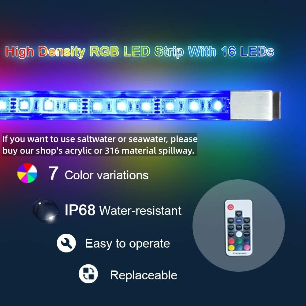 PONDO Pool Fountain, Stainless Steel Waterfall Spillway with Wider Water Flow Platform, Multi-Color LED Light & Spillway Cleaning Kit for Garden Outdoor Decoration (12 inch)