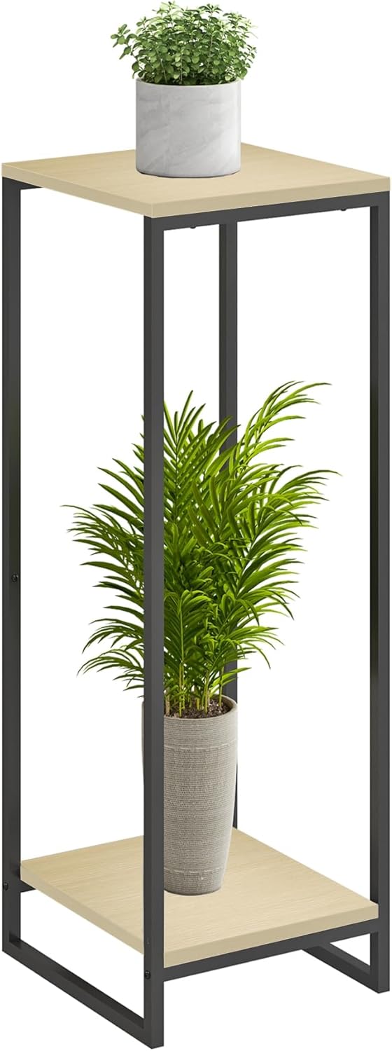 34" Tall Plant Stand Indoor, 2-Tier Modern Plant Shelf, Corner Flower Pot Holder Organizer for Living Room Balcony Patio Garden (Light Oak)