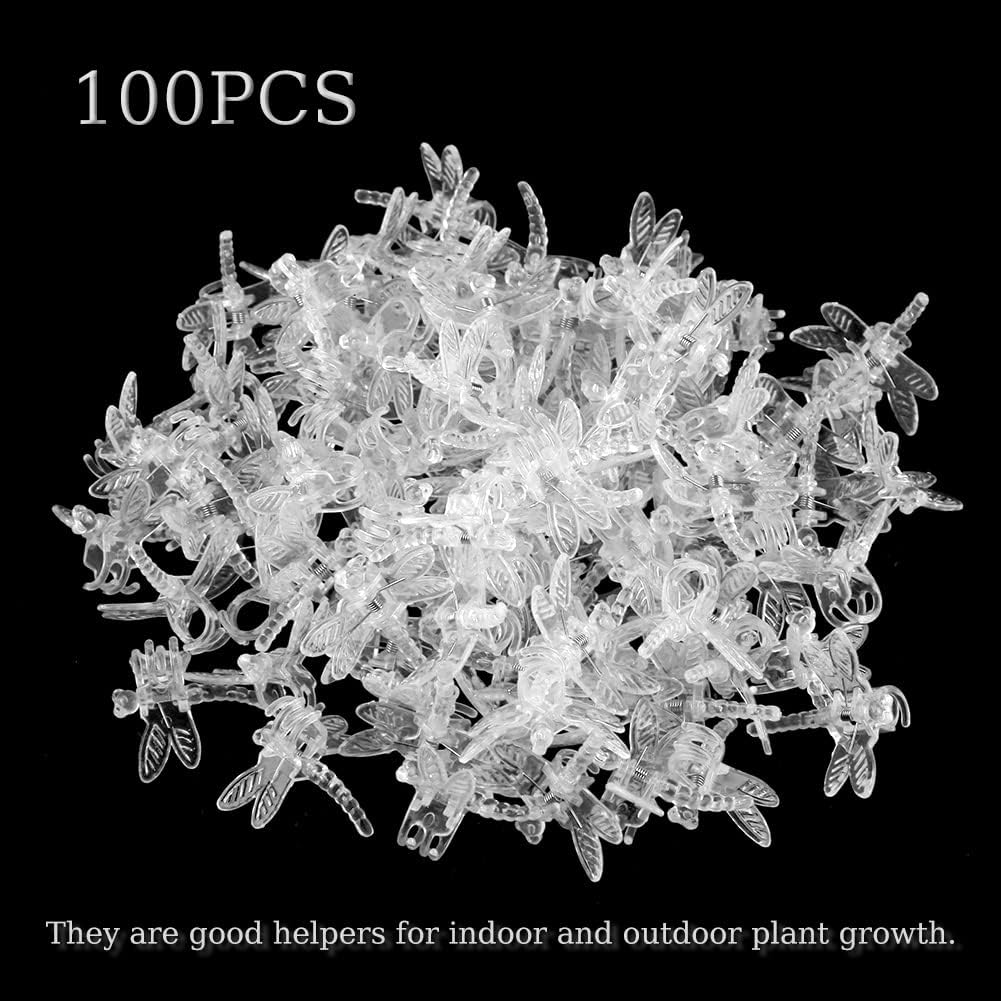 Watris Veiyi 100Pcs Plant Orchid Clips, Garden Plant Support Clip, Dragonfly Orchid Clips, Portable Cute Flower Vine Clips(Transparent)