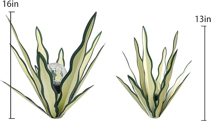 Metal Agave Plant Garden Art, 2 Pack Tequila Rustic Sculpture, Rustic Metal Agave Plants Garden Lawn Home Ornaments, for Yard Stakes, Garden Figurines, Outdoor Patio (2 PCS Green with Light)