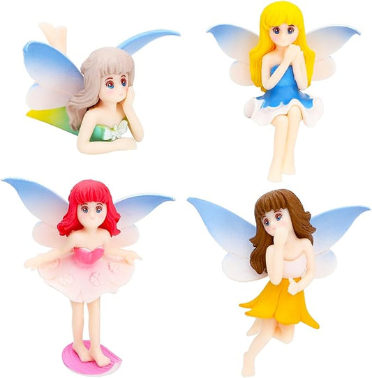 ONEST 4 Pieces Miniature Fairy Garden Accessories Small Fairy Figurines Hand Painted Fairy Figures Girl Fly Wing Figurines for Car Decor Fairy Garden Flower Pot Birthday Cake Topper