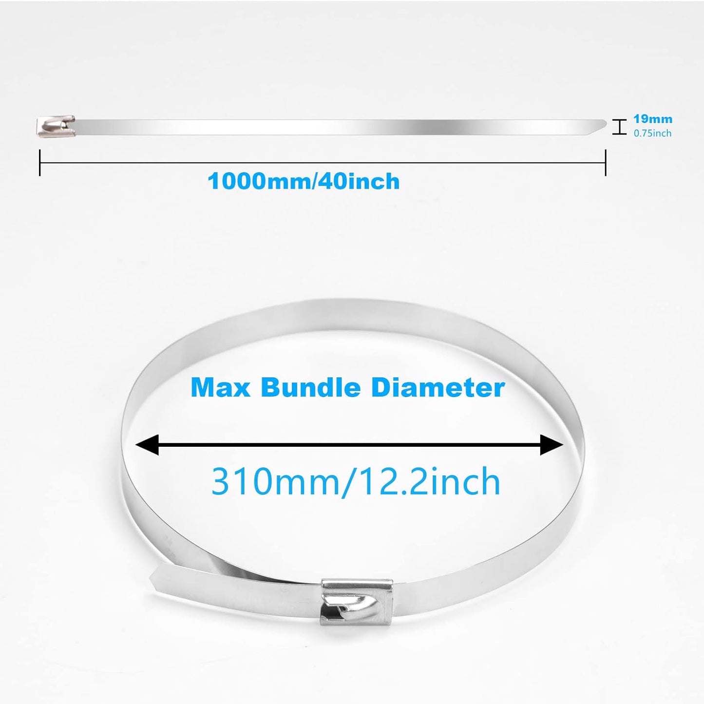 Metal Zip Ties Heavy Duty Outdoor, 40 Inch 880 Lb Wide Stainless Steel Zip Ties Self-locking Metal Cable Ties Suitable for Exhaust Wrap, Fence, Farms, Pipes, Cables, as well as Outdoor binding 20PCS