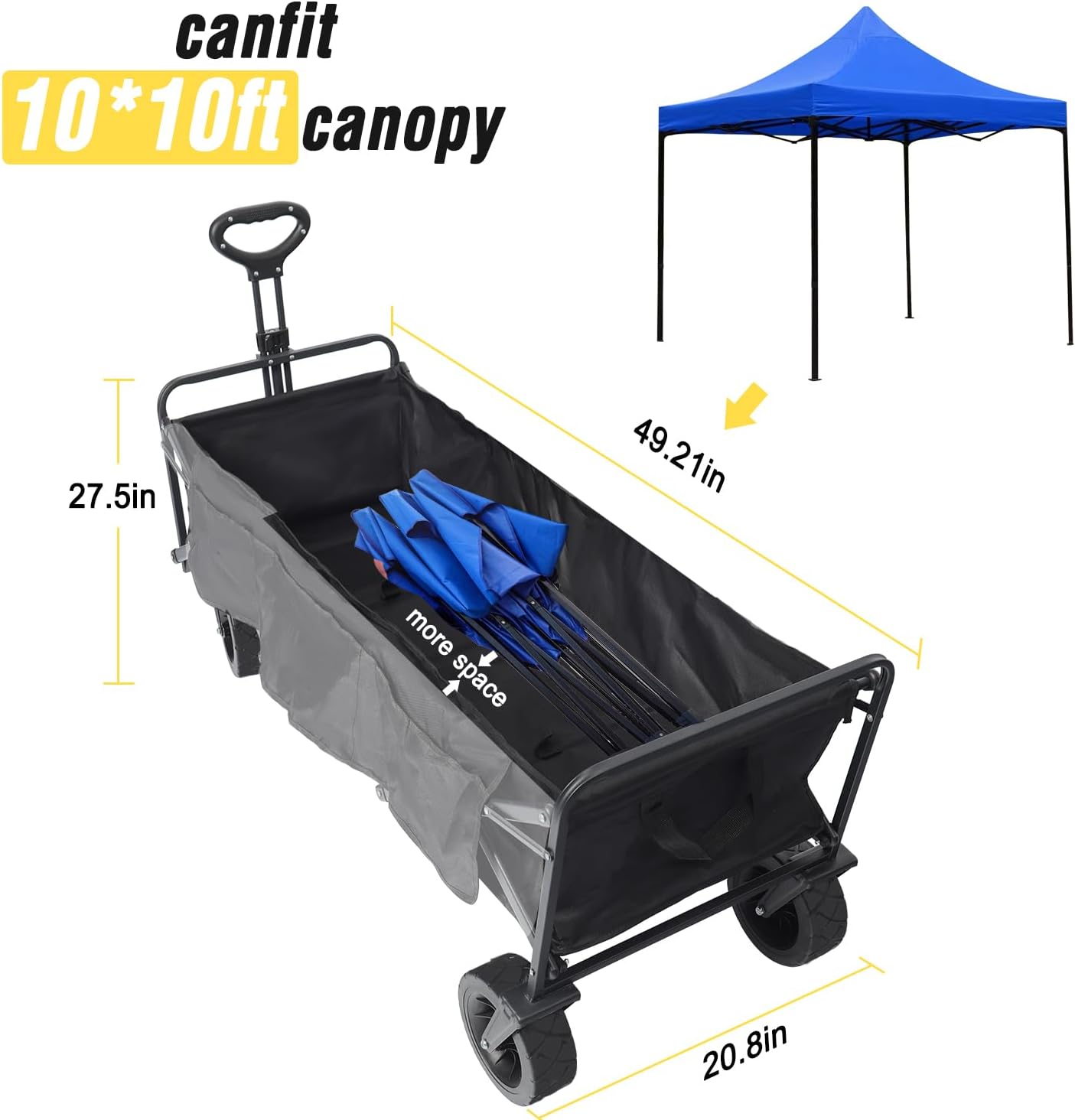 Beach Cart Large Capacity, Heavy Duty Folding Wagon Portable, Collapsible Wagon for Sports, Shopping, Camping Collapsible Foldable cart (Black, 1 Year Warrant)