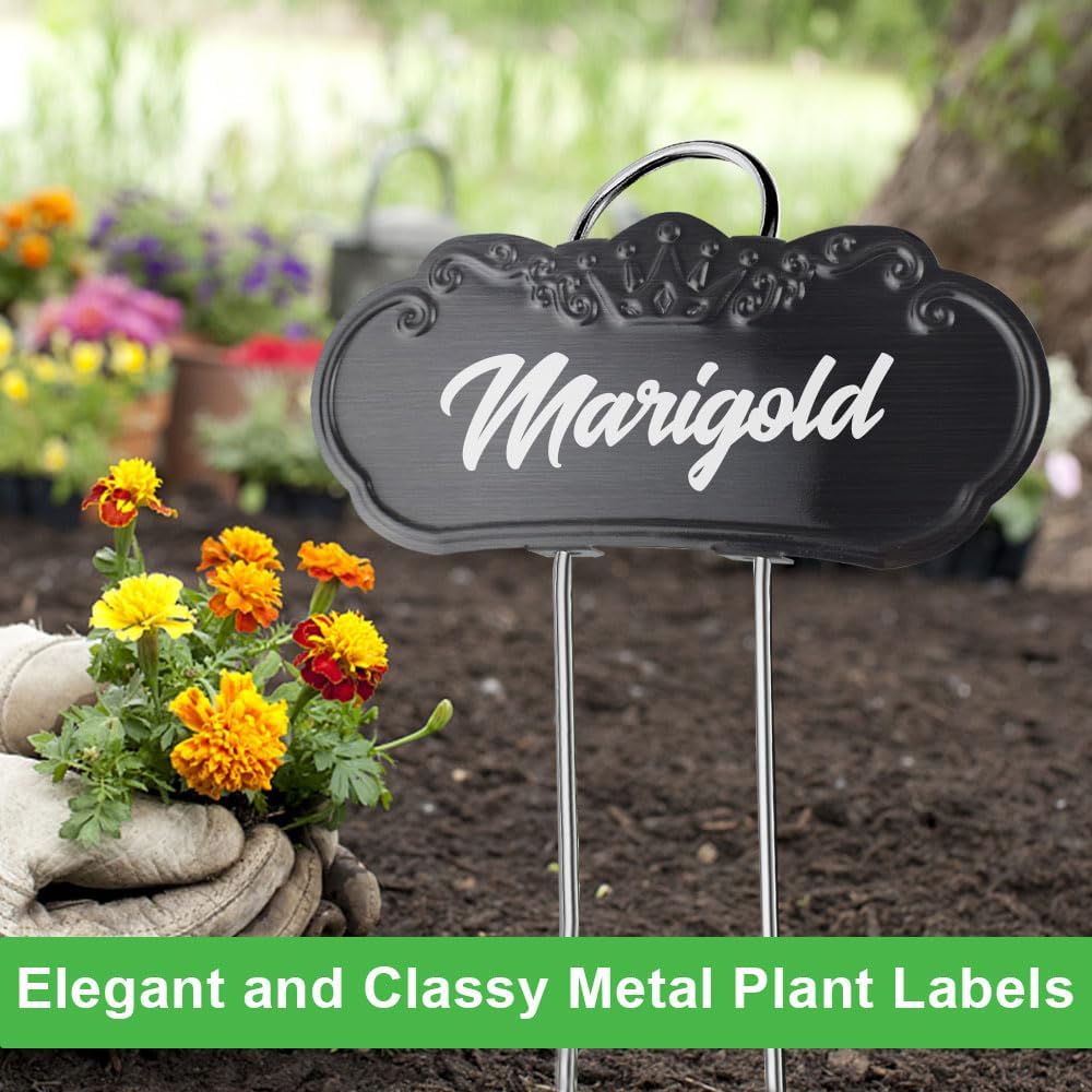 Metal Plant Labels,Tall Outdoor Garden Markers for Flower, Fruit and Vegetable, 304 Stainless Steel Weatherproof Signs (25 Packs, 4" x 1.9", Black)