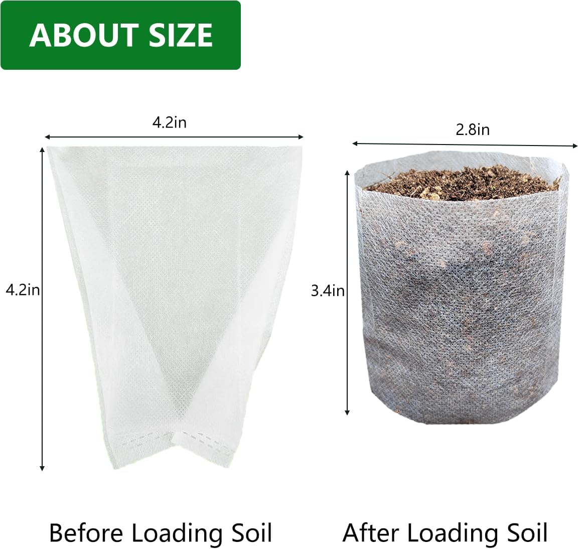 200Pcs Nursery Growing Bags,Non-Woven Fabric Seedlings Grow Bag for High Seedling Survival Rate,Plant Bags for Planting,Garden Seed Starters Pouch Small（4.2"x4.2"）