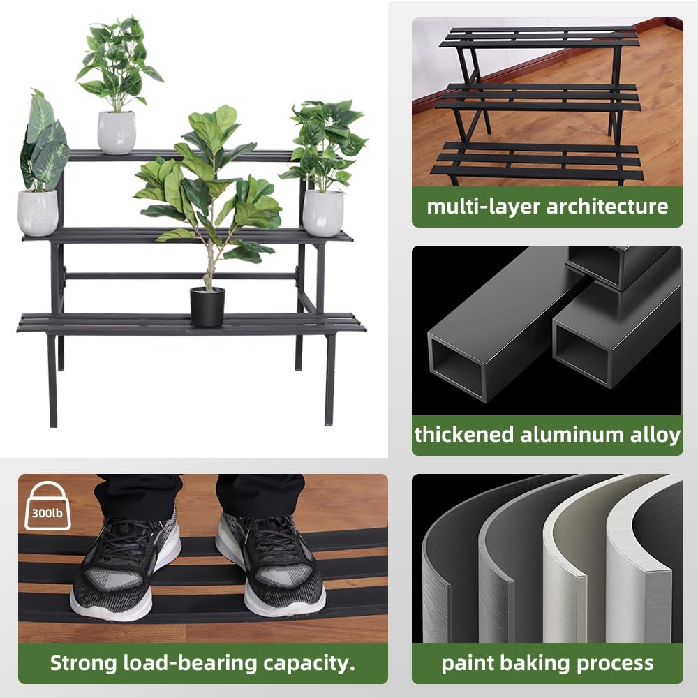 Versatile 3-Tier Metal Plant Stand, Ladder Designed, Heavy-Duty Utility Storage Rack for Indoor & Outdoor Use, Decorative Plant Display for Home, Garden, Patio, and Balcony.