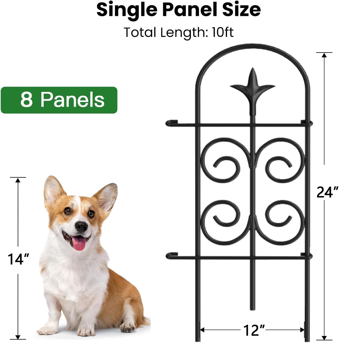 AMAGABELI GARDEN & HOME 8 Panels 24in(H)×10ft(L) Decorative Garden Fences and Borders for Dogs Pre-Linking Panels No Dig Garden Edging Border Fence for Animal Barrier Fencing for Flower Bed Yard Patio
