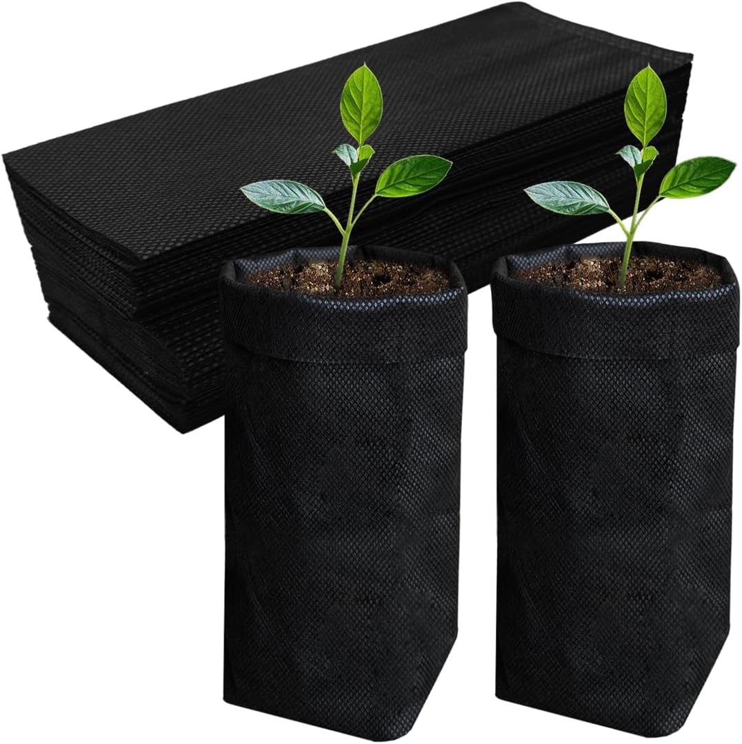 Belit 50 Pcs 10.2" H Deep Nursery Grow Bags, Non-Woven Plants Pots Container for Starting Rooted Plants Vegetable, Flower, Seedling Tree, Black
