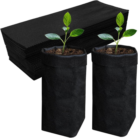 Belit 50 Pcs 10.2" H Deep Nursery Grow Bags, Non-Woven Plants Pots Container for Starting Rooted Plants Vegetable, Flower, Seedling Tree, Black