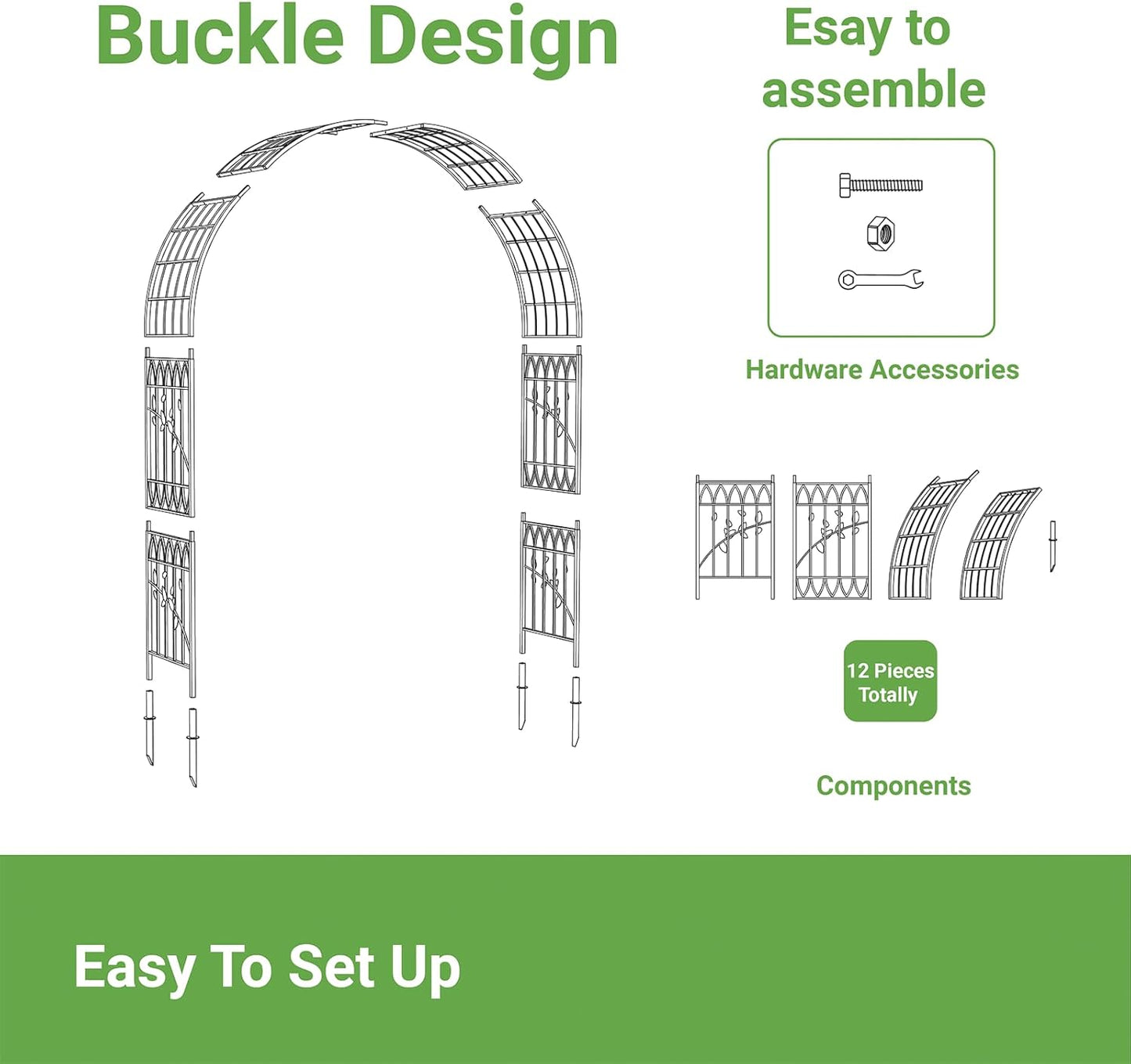 Metal Garden Arbor, 104.3” Tall Wrought Iron Archway for Climbing Plants & Flowers, British-Style Garden Trellis (Silver)