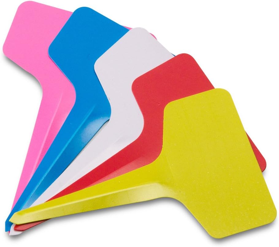 KINGLAKE Plant Labels,100 Pcs Multicolor Waterproof Plastic Plant Tags T-Type Nursery Garden Labels 6 x10cm,5 Colors