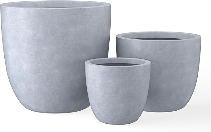 Kante 18",14",10" Dia Concrete Round Planters (Set of 3), Outdoor Indoor Large Planter Pots with Drainage Hole and Rubber Plug for Home Patio Garden, Slate Gray