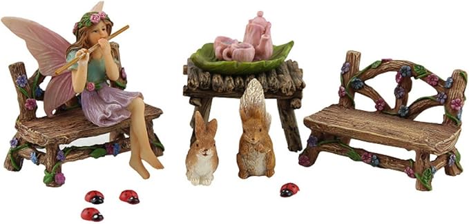 Fairy Garden Accessories Outdoor - Colorful Fairy Garden Starter Kit with a Fairy for a Garden and Miniature Furniture - 14 Piece Set