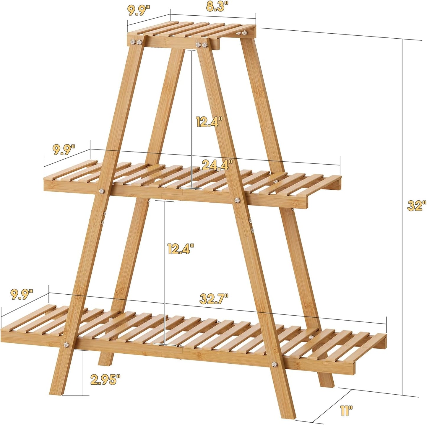 Bamboo Plant Stand - Indoor/Outdoor 3 Tier Plant Ladder, 8 Potted Flower Holder, Natural