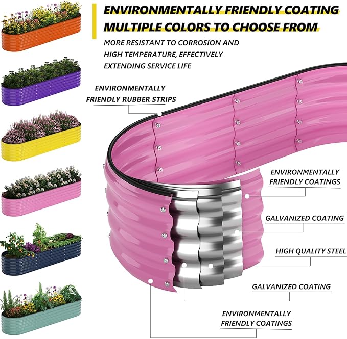 Galvanized Metal Planter Raised Garden Bed Kit for Gardening Outdoor，8x2x1ft Planter Grow Garden Box Raised Flower Bed，Long Vegetable Clearance Herb Raised Garden Beds for Gardening