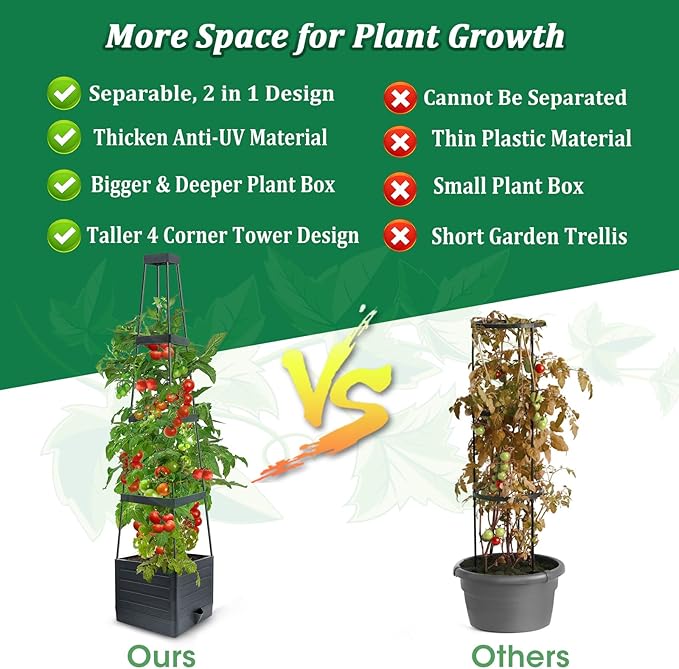 MQFORU 2Pack Raised Garden Bed Planter Boxes with Trellis, 57" Self-Watering Tomato Planter Boxes with Trellis for Climbing Vegetable and Plants, Tomato Cage for Indoor Outdoor Use