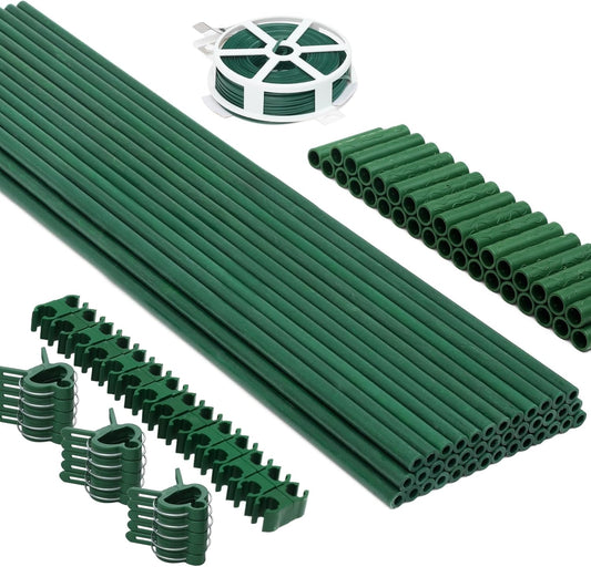 MAXPACE 125pcs Garden Stakes Kit: Includes 40 Sets of Fiberglass Plant Sticks Supports & Accessories for DIY 4ft, 5ft, 6ft, 7ft Stakes for Tomato, Vegetables, Indoor & Outdoor Gardening Supplies