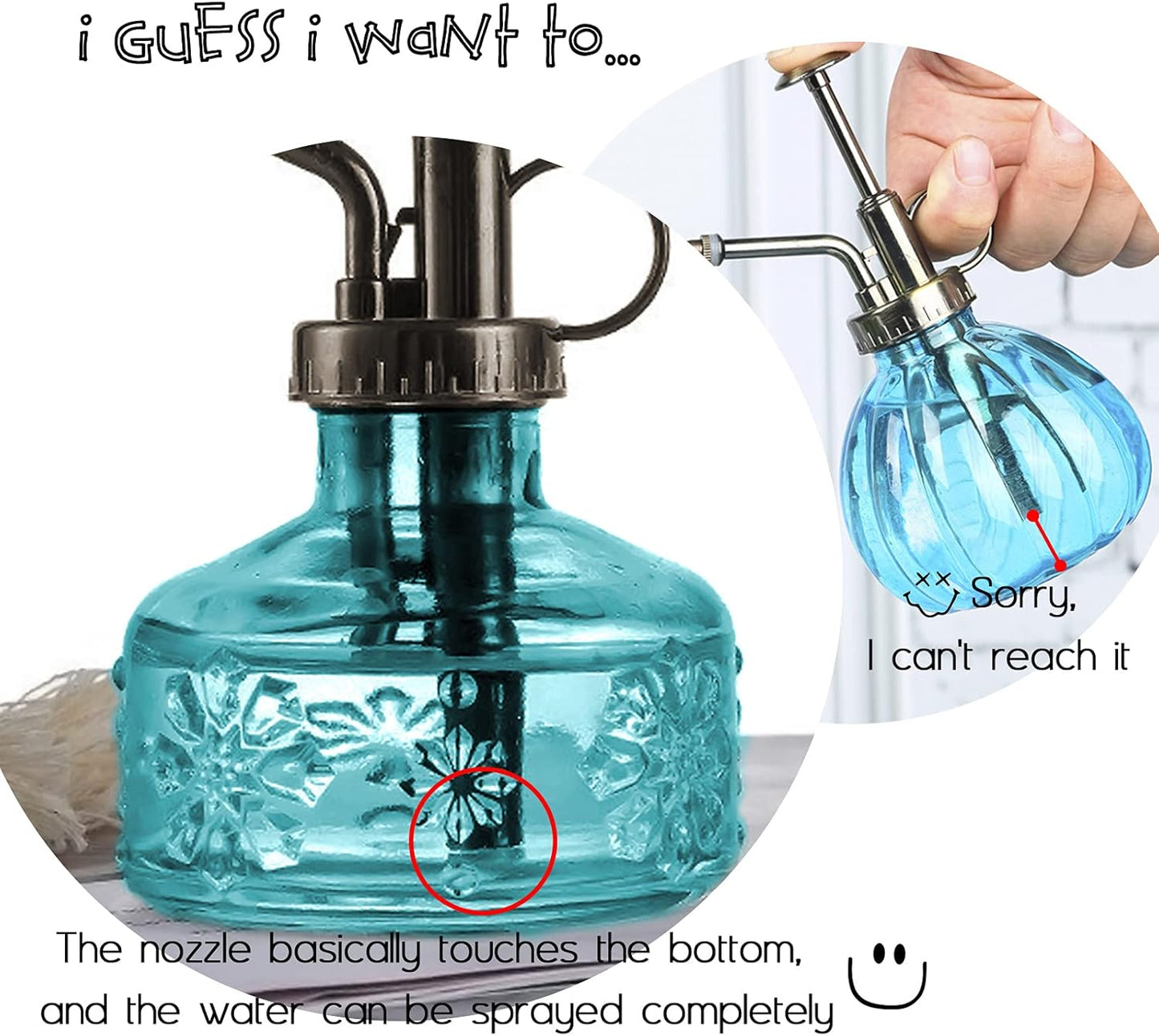 XXXFLOWER Glass Plant Mister Spray Bottle for Indoor Plant Spritzer Succulent Watering Bottle Tall Vintage Style with Bronze Plastic Top Pump