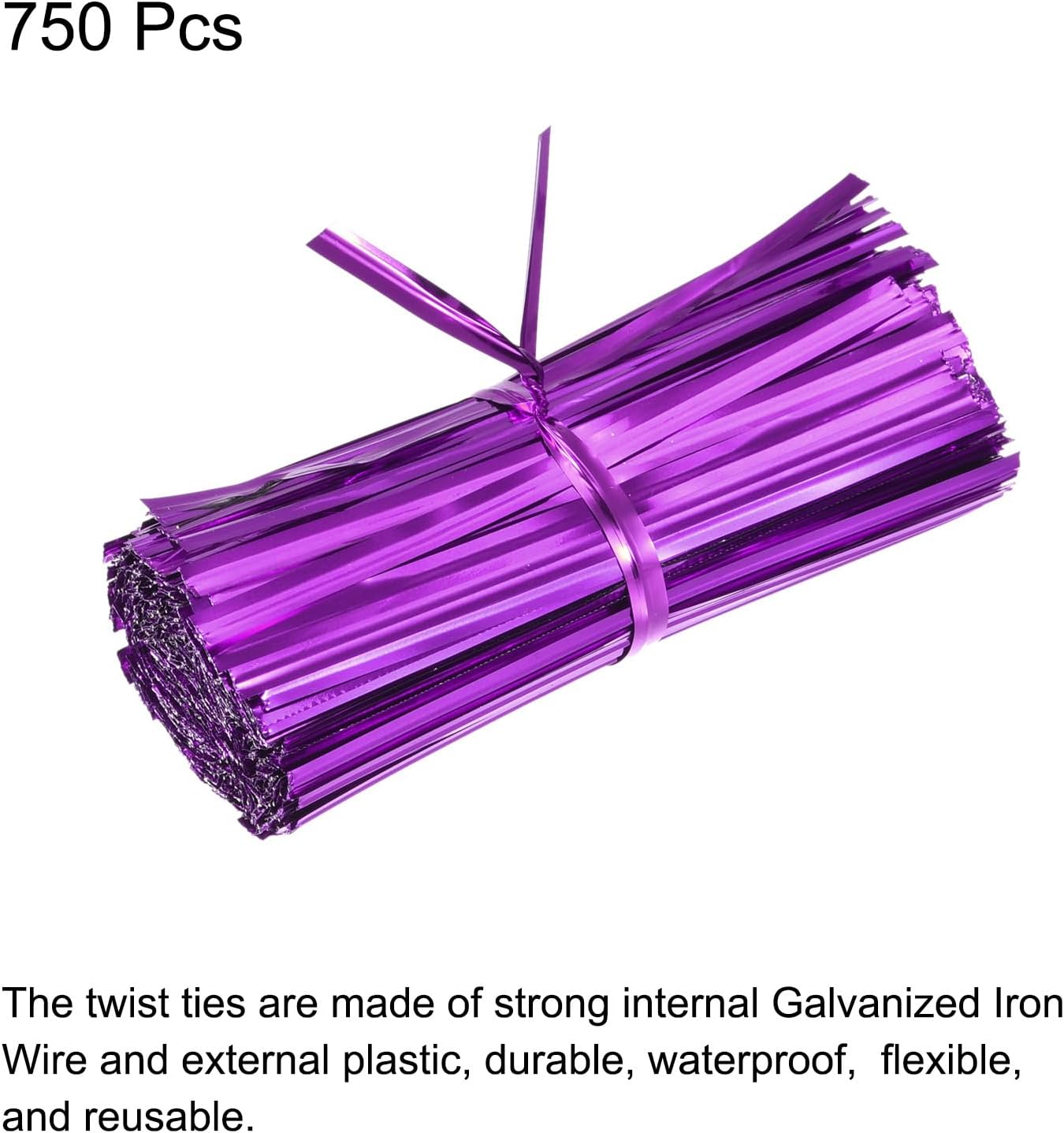 MECCANIXITY Foil Twist Ties 3" 8cm Metallic Plastic Closure Tie for Tying Bread, Candy, Cookies, Gift Bags Arts Crafts Ties Purple Pack of 750