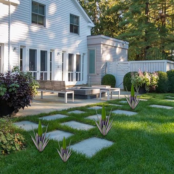 Metal Agave Plant Garden Art, 2 Pack Big Tequila Rustic Sculpture, Rustic Metal Agave Plants Garden Lawn Home Ornaments, for Yard Stakes, Garden Figurines, Outdoor Patio (2 PCS Green-b)