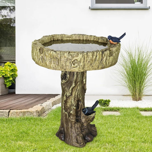 24.4" H Trunk Shape Birdbaths for Outdoors, 24.4" H * 18" Φ Garden Bird Bath Statues, Outdoor Decor for Garden, Patio, Yard, Deck
