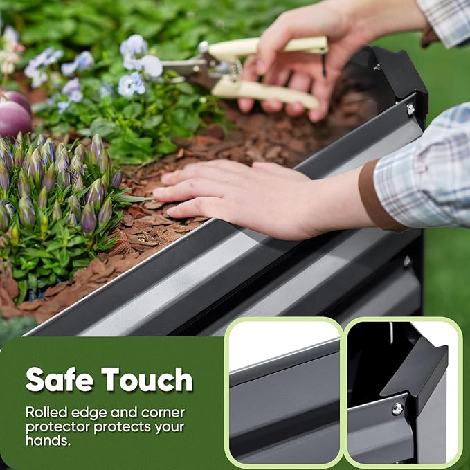 KING BIRD Raised Garden Bed Kit with Bottom 2025 Upgraded Galvanized Planter Garden Box Outdoor & Indoor for Gardening, Vegetables, Flowers, Dark Grey, 70.8x23.6x11.8 in