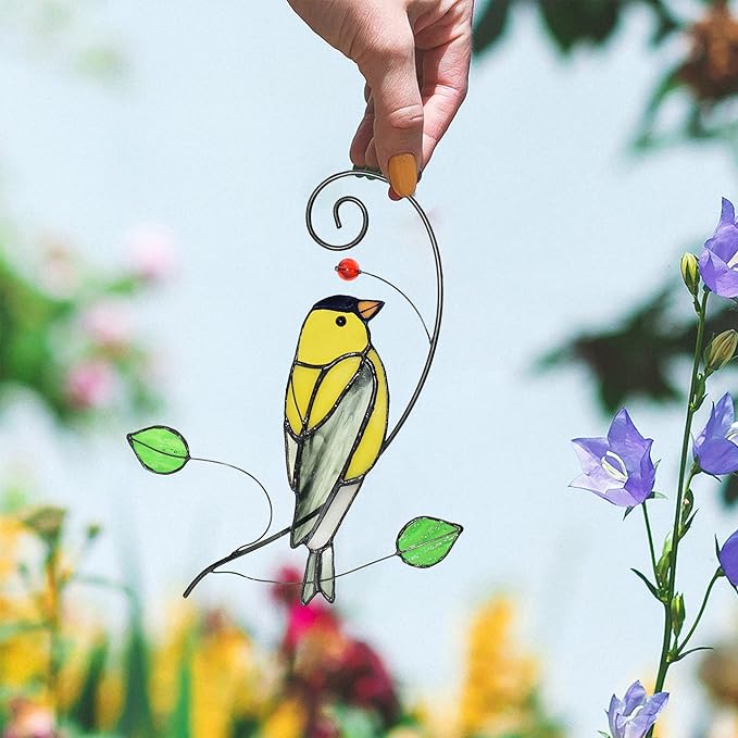 Lolitarcrafts Goldfinch Stained Glass Window Hangings Bird Suncathers for Window
