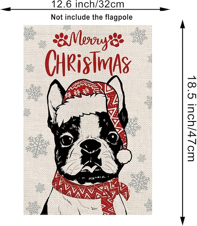 Seasonal Garden Flags Boston Terrier Dog Double Sided Flags Set of 11 Holiday Farmhouse Indoor Outdoor Yard Lawn Christmas Gifts Decorations 12.5x18 Inch