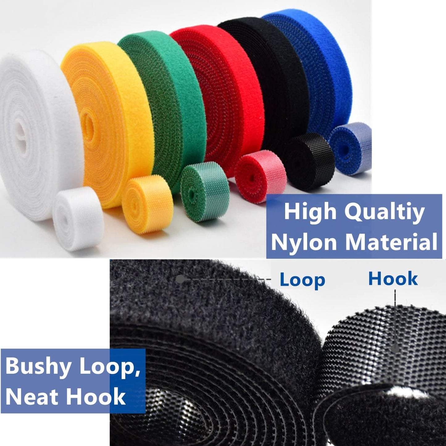 Plant Ties 65.6 Feet, Plant Tape Reusable Nylon Hook and Loop Tape, Garden Strap for Climbing Plants Supports, Tree Ties for Flower Vine Tomato Branches, Cable Wire (Black)