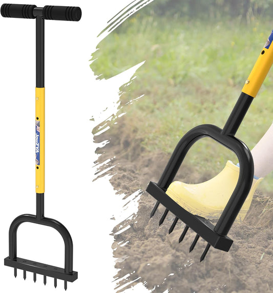 Lawn Aerator Tool, Lawn Aerator with six 6mm Extra-Large Spikes, Clears Leaves and Dirt, Metal Hand Aerator for loosening Soil, aerates Patio and Garden