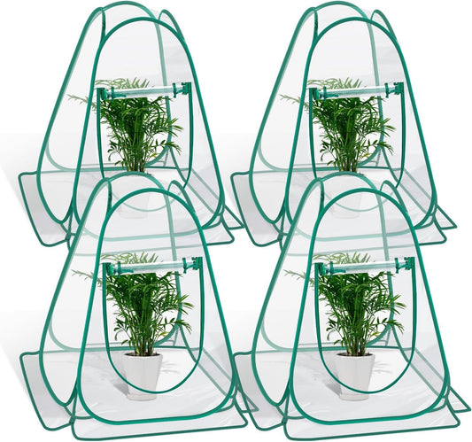 Pop Up Greenhouse Cover, Mini Greenhouse PVC Gardening Plant 4-Pack, Portable Small Green House for Indoor Outdoor, Sunshine Room Backyard Flow
