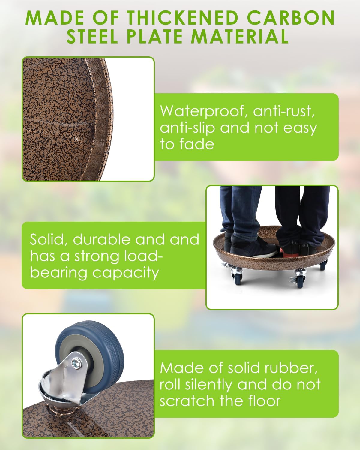 PACETAP 2Pack 20'' Extra Large Plant Stand with Lockable Wheels, Heavy-Duty Metal Plant Caddy with Casters for Indoor and Outdoor