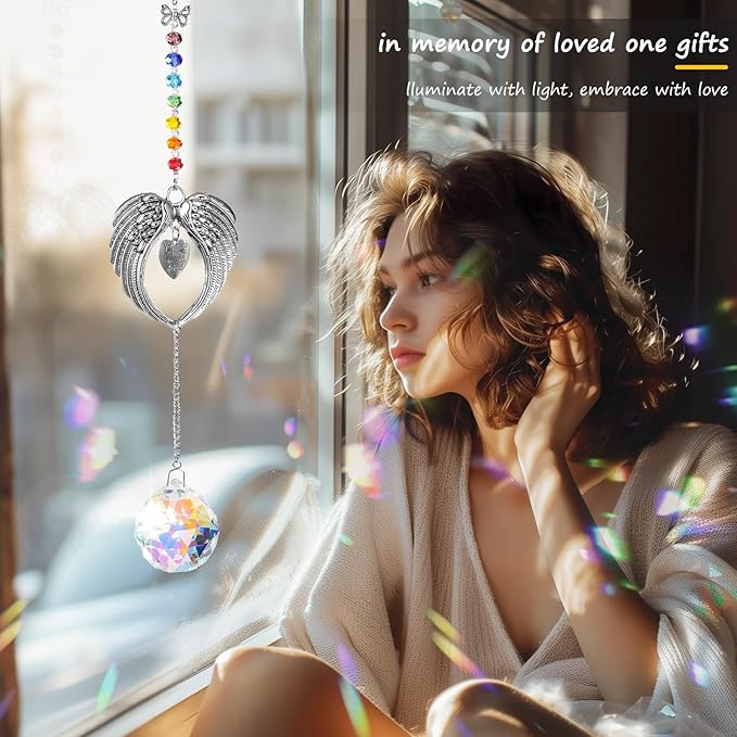 Memorial Gifts for Loss of Loved One Unique Sympathy Gifts Rainbow Sun Catcher Indoor Window Hanging Crystal Prism Grief Bereavement Gifts Ideas for Who Loss of Mom Dad (Silvery)