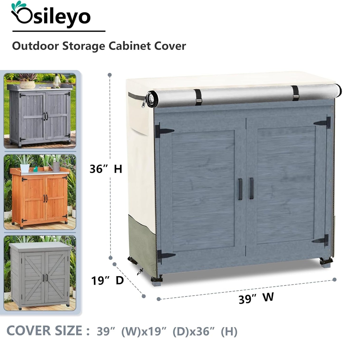 Outdoor Garden Potting Bench Table Cover with Split Zipper,Outdoor Storage Cabinet Cover,Heavy 600D Duty Waterproof Anti-UV All Weather Protection,39" x 19" x 36" -Beige