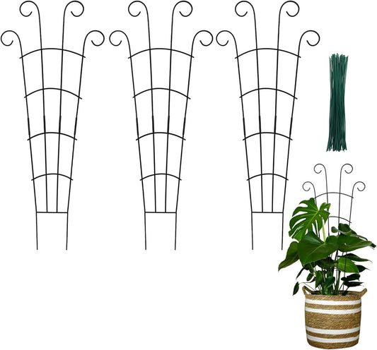 30 Inch Plant Trellis Indoor for Potted Plants 3 Pack Indoor Plant Trellis for Climbing Plants Stackable Houseplant Support Metal Garden Pot for Vine Ivy(30inch Black)