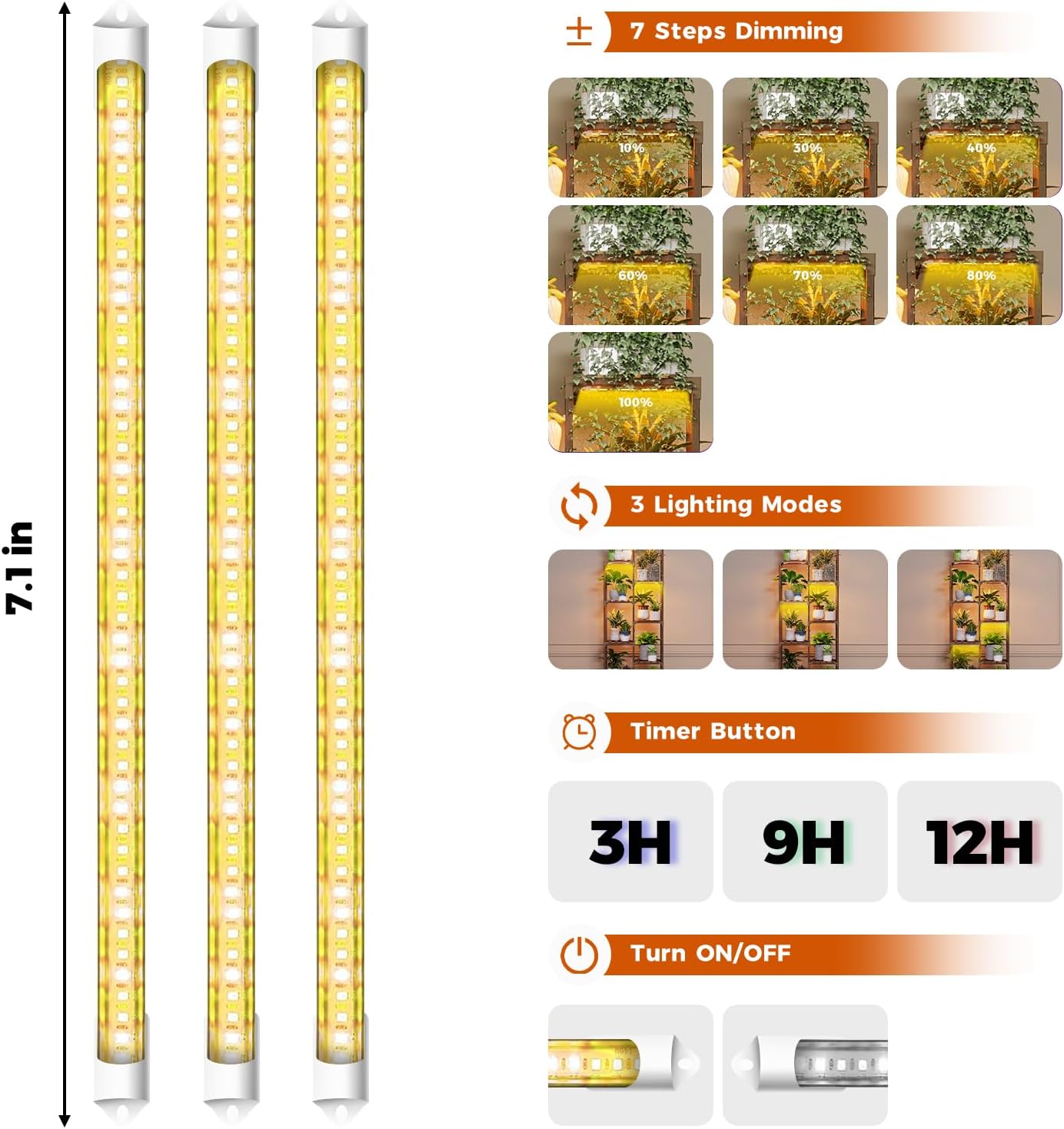 Bamworld Plant Stand with Grow Light for Indoor Plants Growing Corner Plant Shelf with Grow Lights for Living Room Patio Decor