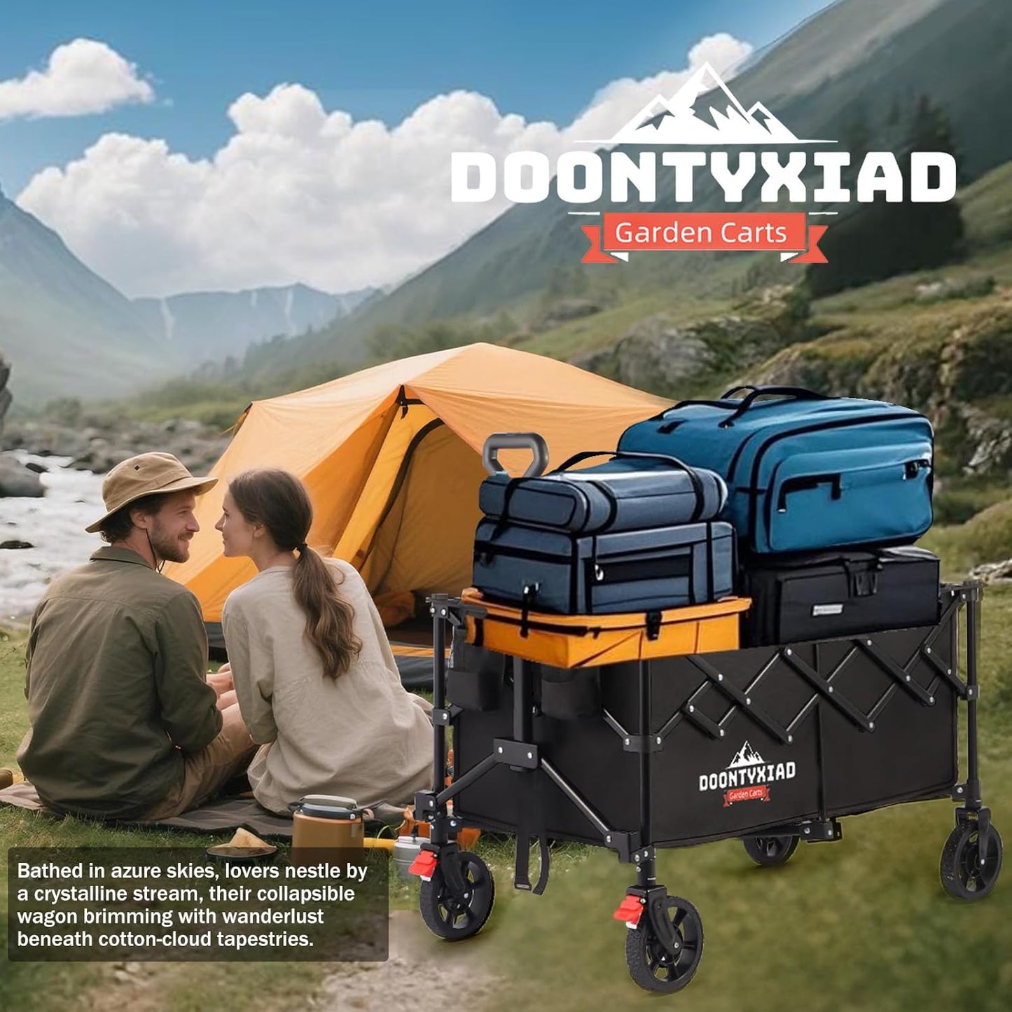 Collapsible Wagon, 440lbs Load Capacity, Wagon carts Foldable with Wheels, Heavy-Duty Steel Frame, 600D Oxford Fabric, Ergonomic Handle, Wear-Resistant, Perfect for Outdoor, Garden, Grocery (440LBS)