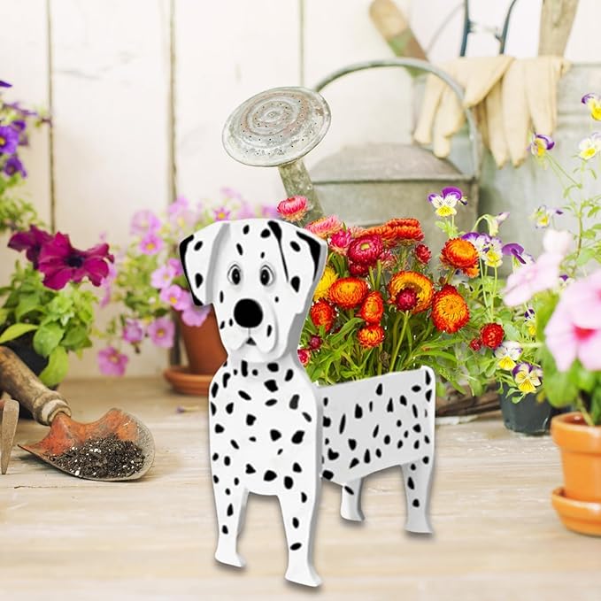 Dalmatian Dog Planter Plant Pots,Cute Garden Dog Flower Planter,Dog Planters Birthday Gifts for Women,Office,Indoor/Outdoor Decor（9.45 * 5.91 * 13.35in）