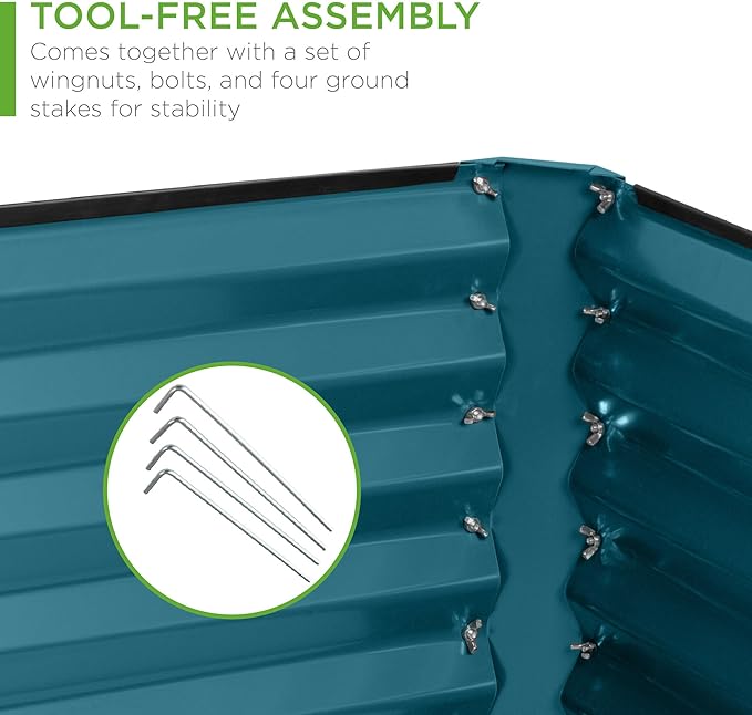 Best Choice Products 8x4x2ft Outdoor Metal Raised Garden Bed, Deep Root Planter Box for Vegetables, Flowers, Herbs, and Succulents w/ 478 Gallon Capacity - Peacock Blue